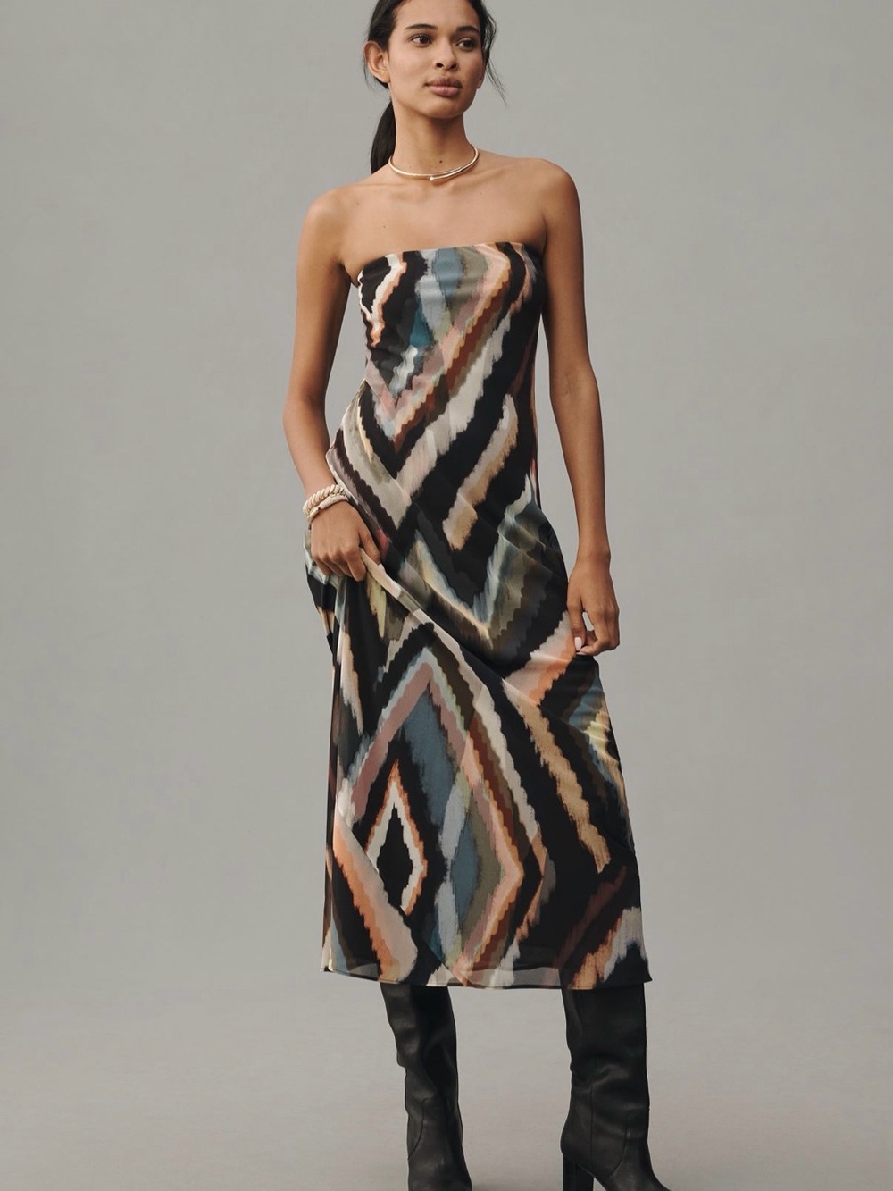 Anthropologie | Fleur Strapless Satin Maxi Slip Dress: Chiffon Edition